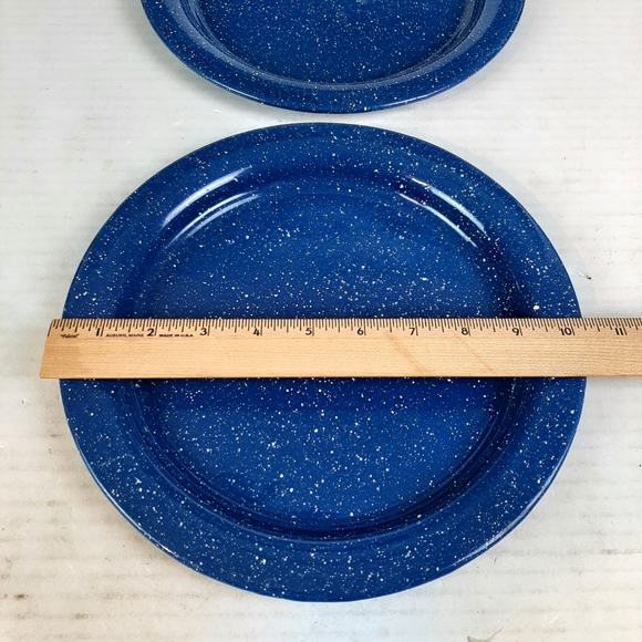 ⭐🔵Set of 2 Blue Speckled Enamelware Dinner Plates k1 - Picture 2 of 3